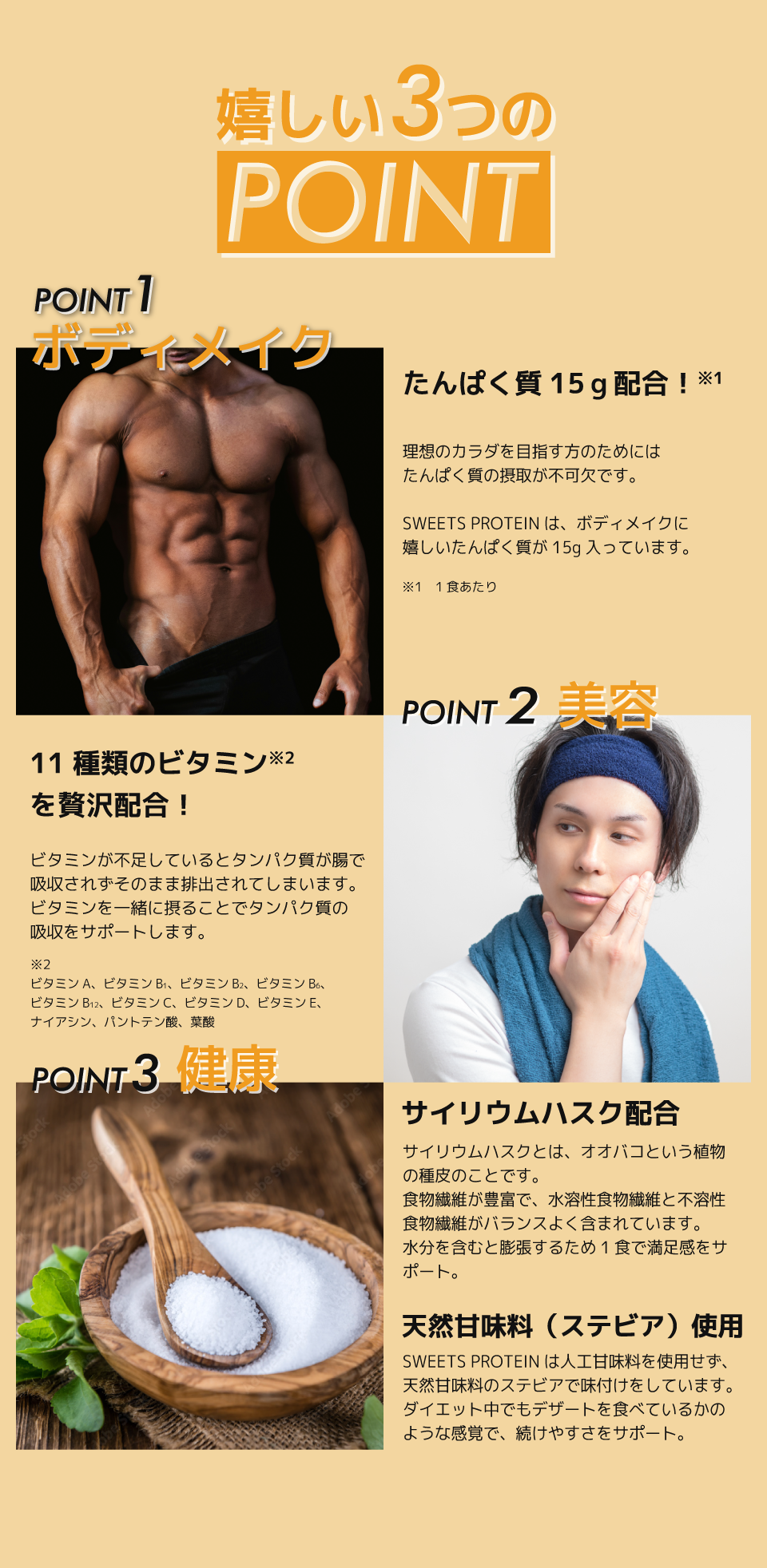 SWEETS PROTEIN（スイーツプロテイン）の嬉しい3つのPOINT